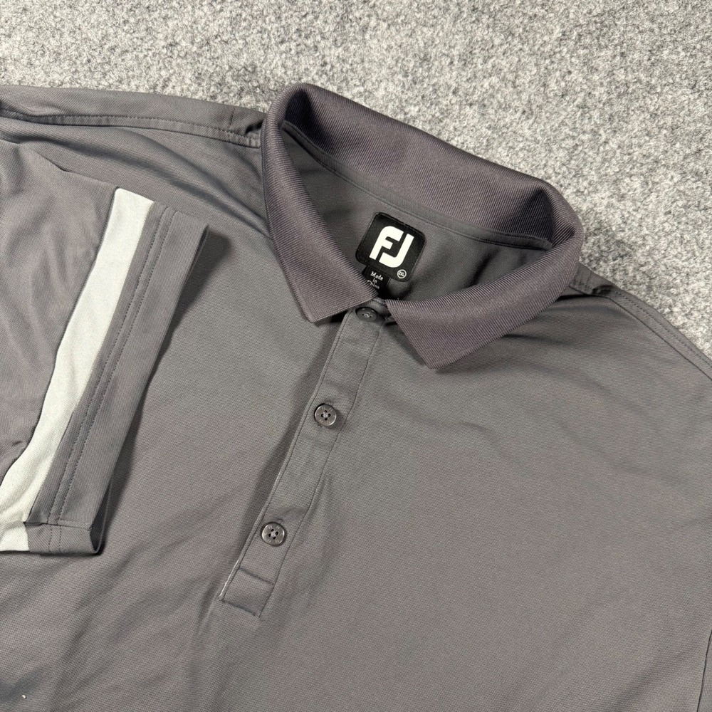 FootJoy Golf Polo Shirt Mens 2XL Gray Performance Short Sleeve Stripe Sleeve